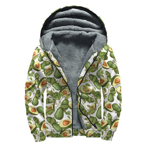 Avocado Cut In Half Drawing Print Sherpa Lined Zip Up Hoodie