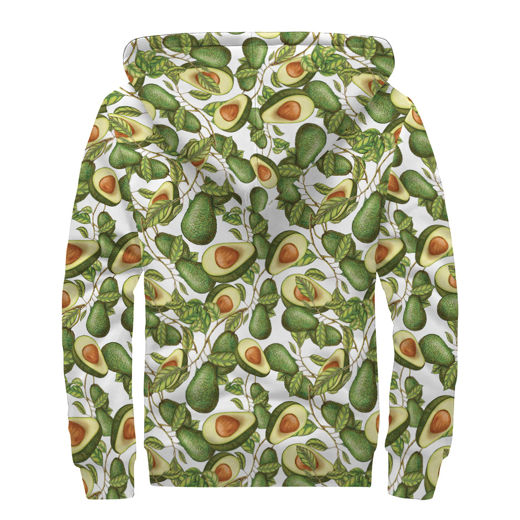 Avocado Cut In Half Drawing Print Sherpa Lined Zip Up Hoodie