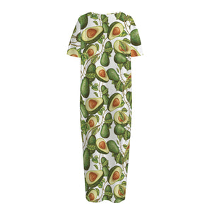 Avocado Cut In Half Drawing Print Short Sleeve Long Nightdress