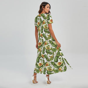 Avocado Cut In Half Drawing Print Short Sleeve Maxi Dress