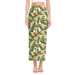 Avocado Cut In Half Drawing Print Side Slit Maxi Skirt