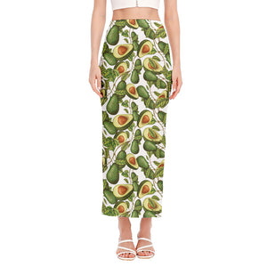 Avocado Cut In Half Drawing Print Side Slit Maxi Skirt