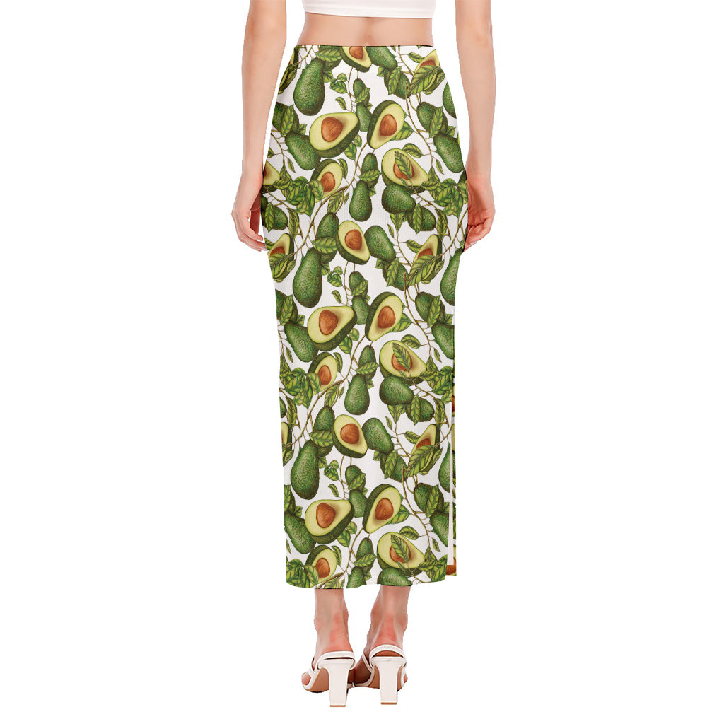 Avocado Cut In Half Drawing Print Side Slit Maxi Skirt