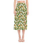 Avocado Cut In Half Drawing Print Side Slit Midi Skirt