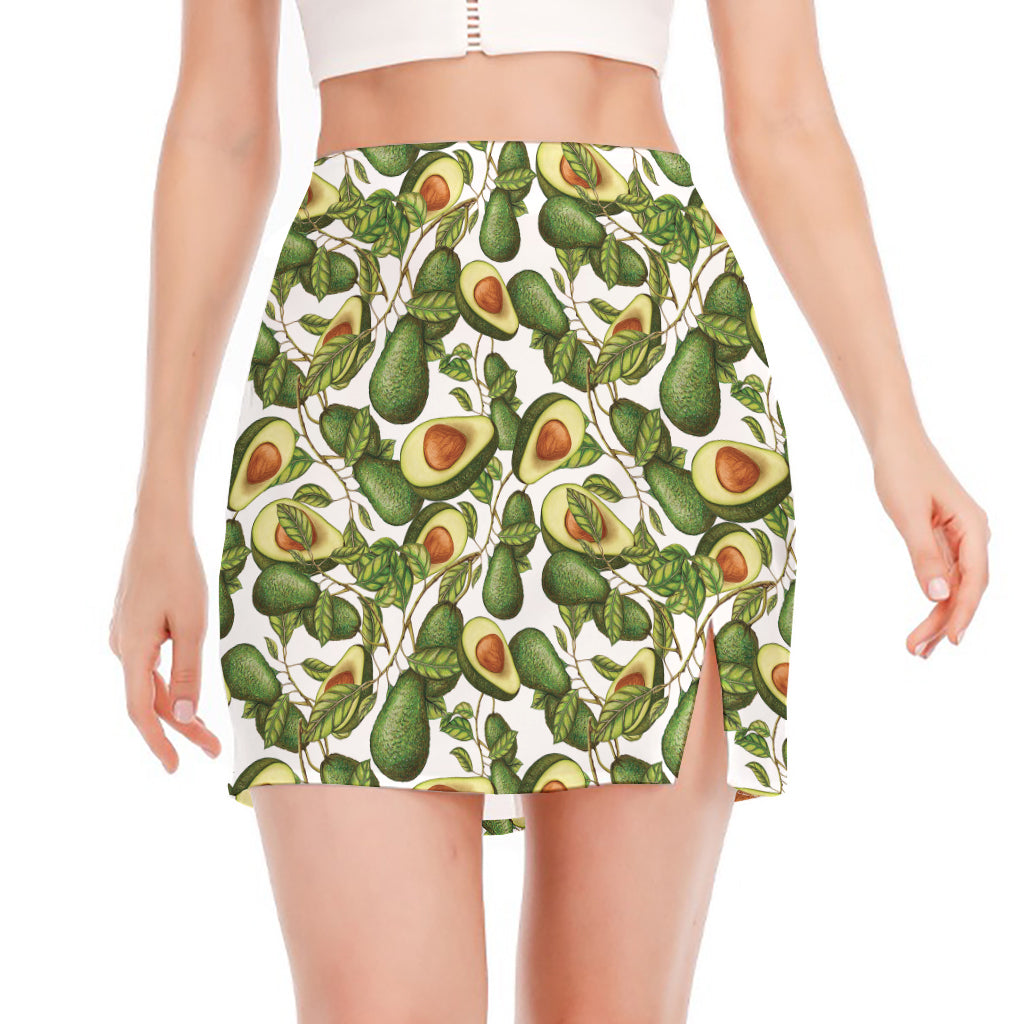 Avocado Cut In Half Drawing Print Side Slit Mini Skirt