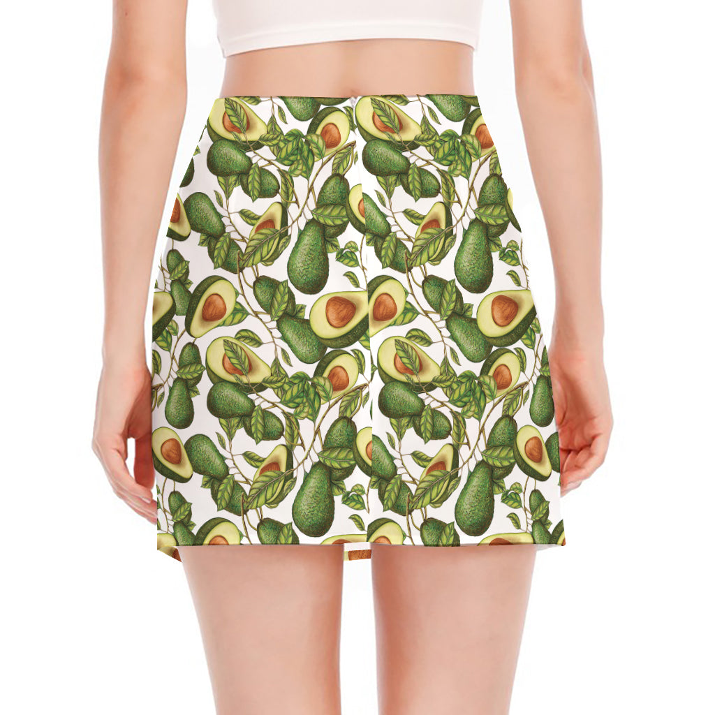 Avocado Cut In Half Drawing Print Side Slit Mini Skirt