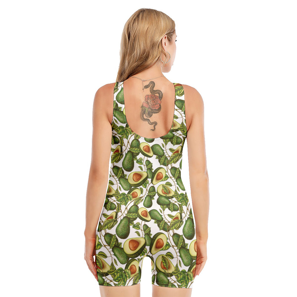 Avocado Cut In Half Drawing Print Sleeveless One Piece Swimsuit