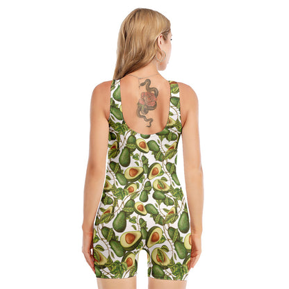 Avocado Cut In Half Drawing Print Sleeveless One Piece Swimsuit
