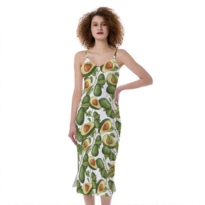 Avocado Cut In Half Drawing Print Slim Fit Midi Cami Dress