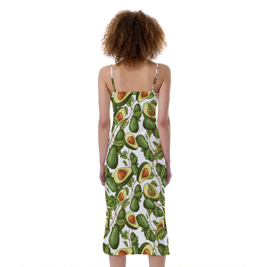 Avocado Cut In Half Drawing Print Slim Fit Midi Cami Dress