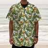 Avocado Cut In Half Drawing Print Textured Short Sleeve Shirt