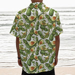 Avocado Cut In Half Drawing Print Textured Short Sleeve Shirt