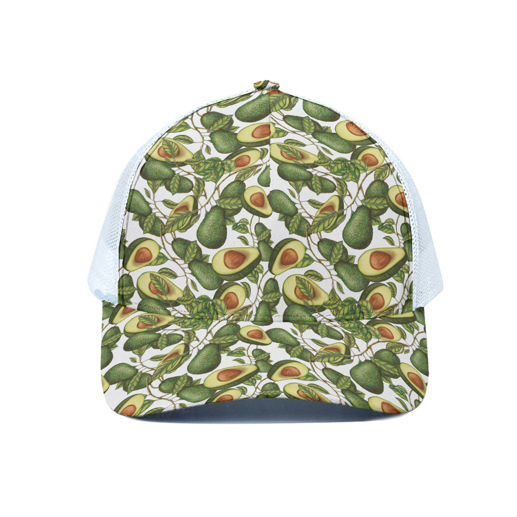 Avocado Cut In Half Drawing Print White Mesh Trucker Cap