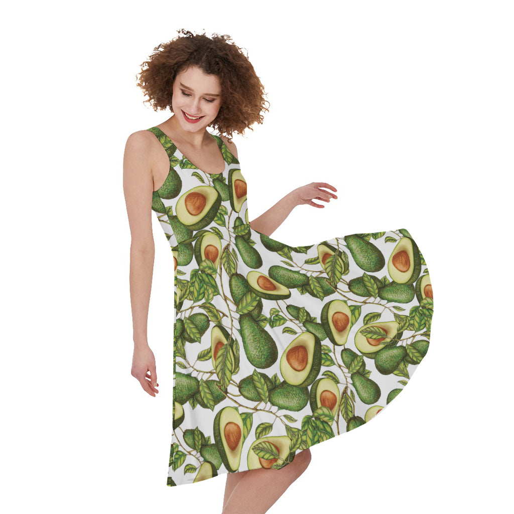 Avocado Cut In Half Drawing Print Women's Sleeveless Dress