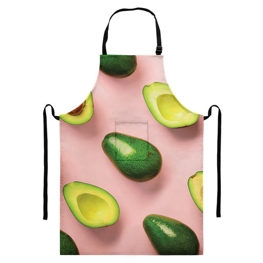Avocado Cut In Half Pattern Print Bib Apron With Pocket