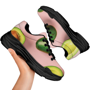 Avocado Cut In Half Pattern Print Black Chunky Shoes