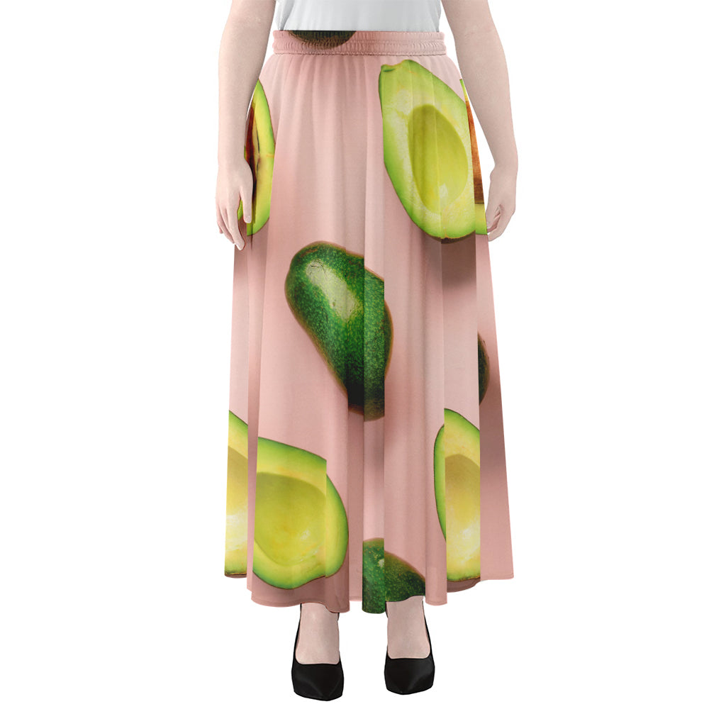 Avocado Cut In Half Pattern Print Chiffon Maxi Skirt