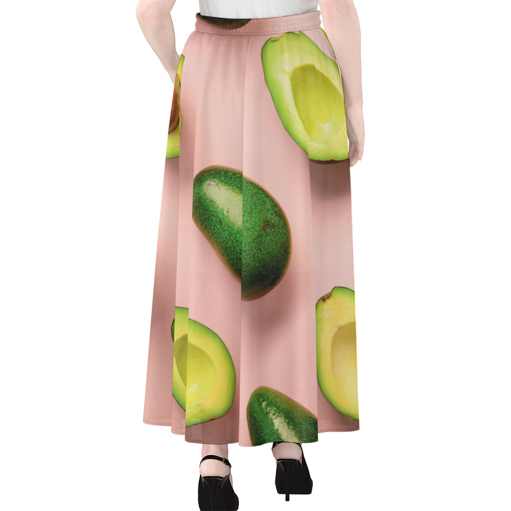 Avocado Cut In Half Pattern Print Chiffon Maxi Skirt