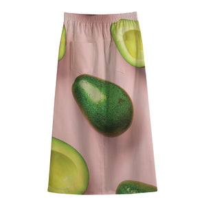 Avocado Cut In Half Pattern Print Cotton Front Slit Maxi Skirt