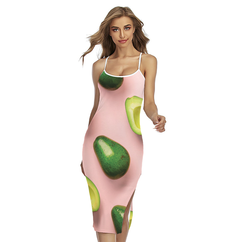 Avocado Cut In Half Pattern Print Cross Back Cami Dress