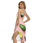 Avocado Cut In Half Pattern Print Cross Back Cami Dress