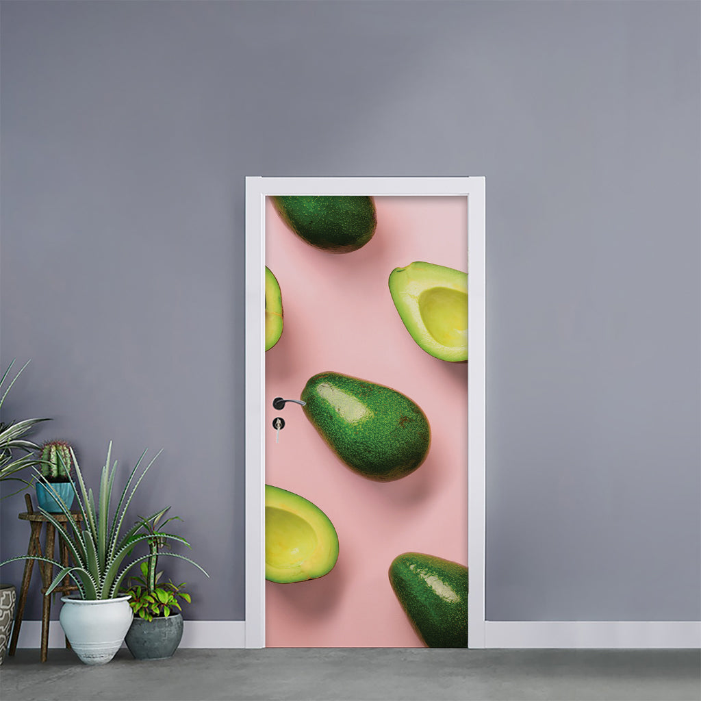 Avocado Cut In Half Pattern Print Door Sticker