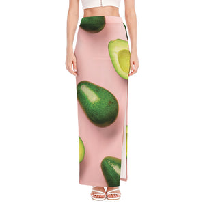 Avocado Cut In Half Pattern Print High Slit Maxi Skirt