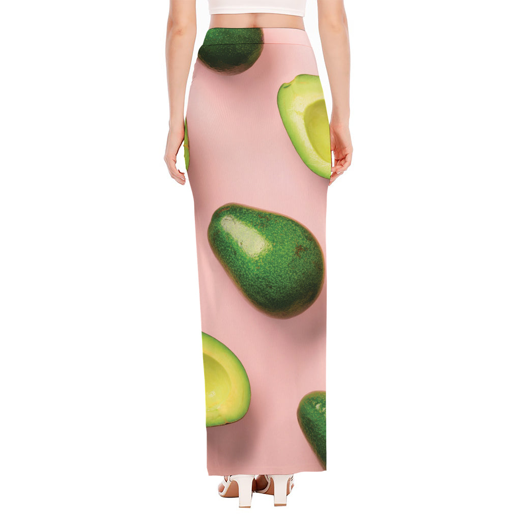 Avocado Cut In Half Pattern Print High Slit Maxi Skirt