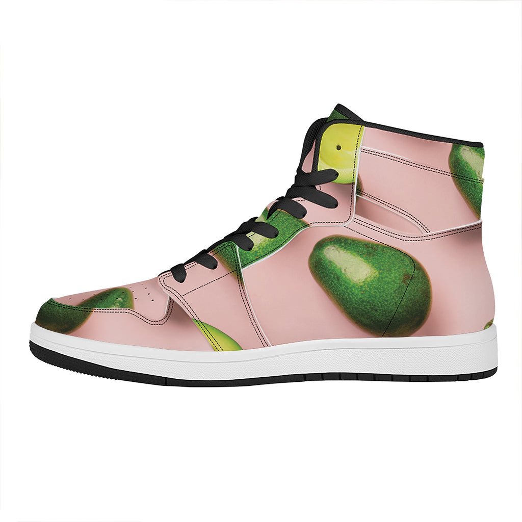 Avocado Cut In Half Pattern Print High Top Leather Sneakers