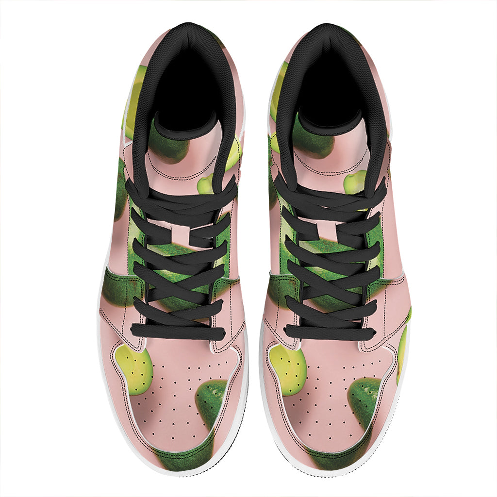 Avocado Cut In Half Pattern Print High Top Leather Sneakers