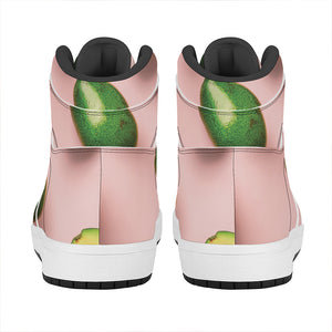 Avocado Cut In Half Pattern Print High Top Leather Sneakers