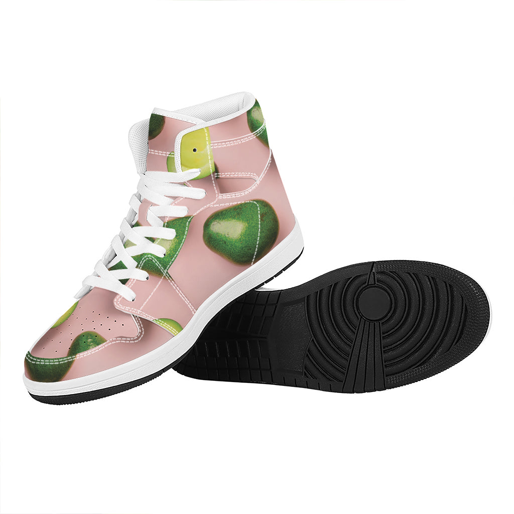 Avocado Cut In Half Pattern Print High Top Leather Sneakers