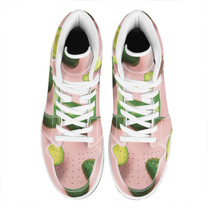 Avocado Cut In Half Pattern Print High Top Leather Sneakers