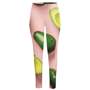 Avocado Cut In Half Pattern Print High-Waisted Pocket Leggings