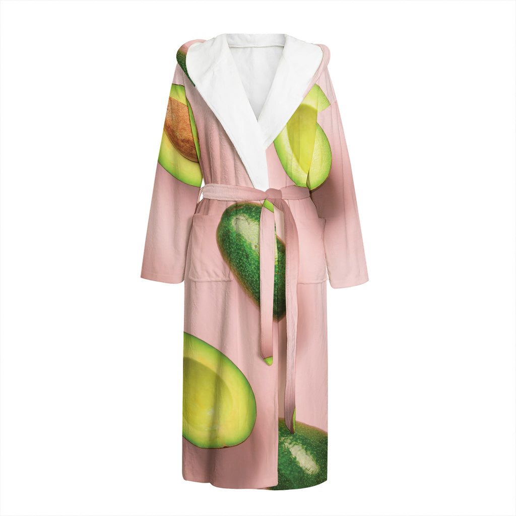 Avocado Cut In Half Pattern Print Hooded Bathrobe