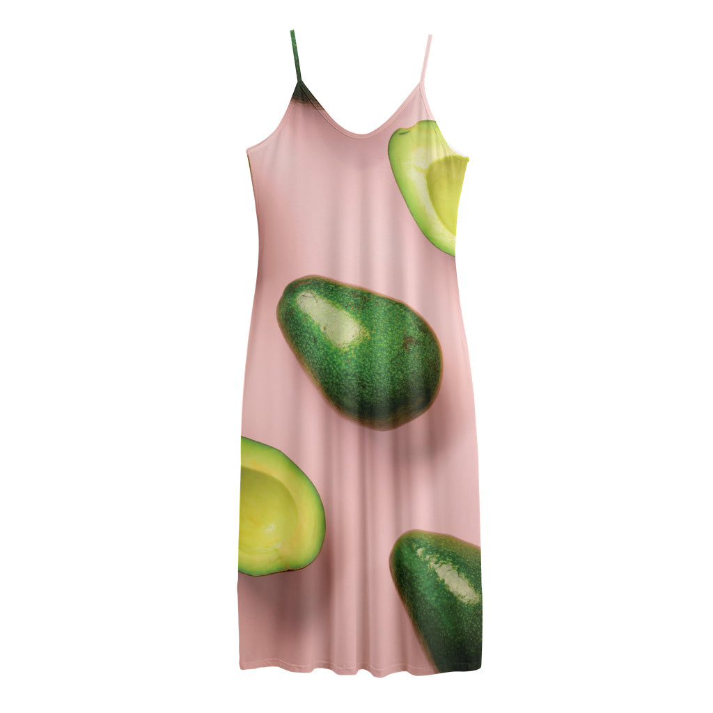 Avocado Cut In Half Pattern Print Jersey Midi Cami Dress