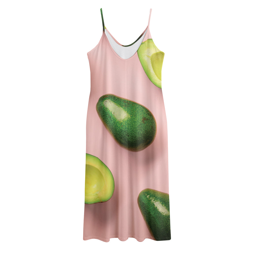 Avocado Cut In Half Pattern Print Jersey Midi Cami Dress