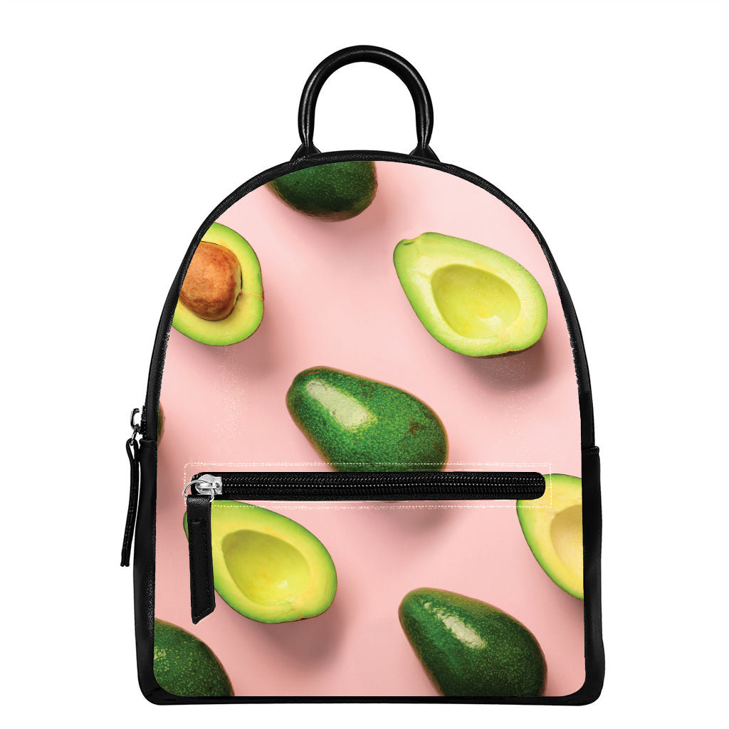 Avocado Cut In Half Pattern Print Leather Backpack