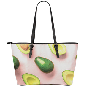 Avocado Cut In Half Pattern Print Leather Tote Bag