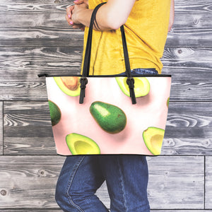 Avocado Cut In Half Pattern Print Leather Tote Bag