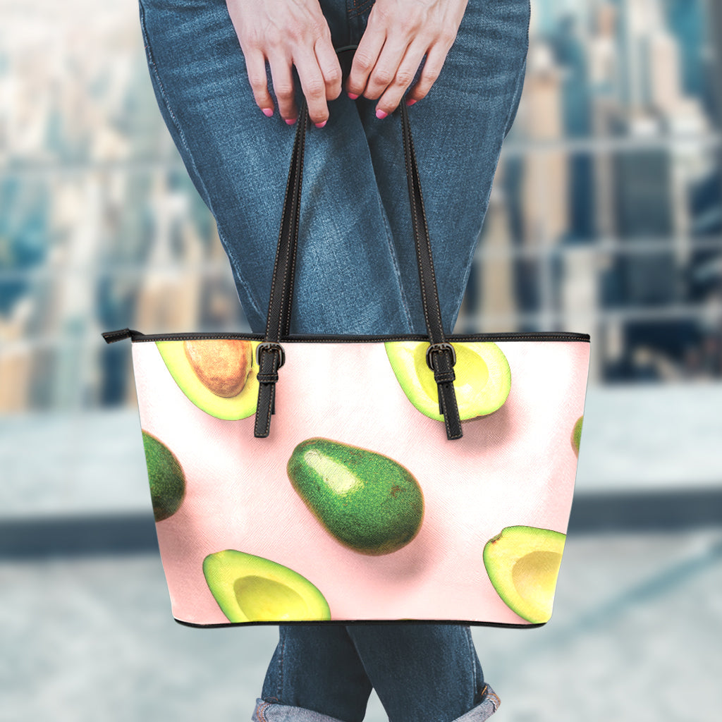 Avocado Cut In Half Pattern Print Leather Tote Bag