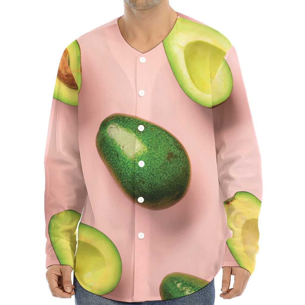 Avocado Cut In Half Pattern Print Long Sleeve Baseball Jersey