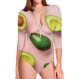 Avocado Cut In Half Pattern Print Long Sleeve Swimsuit