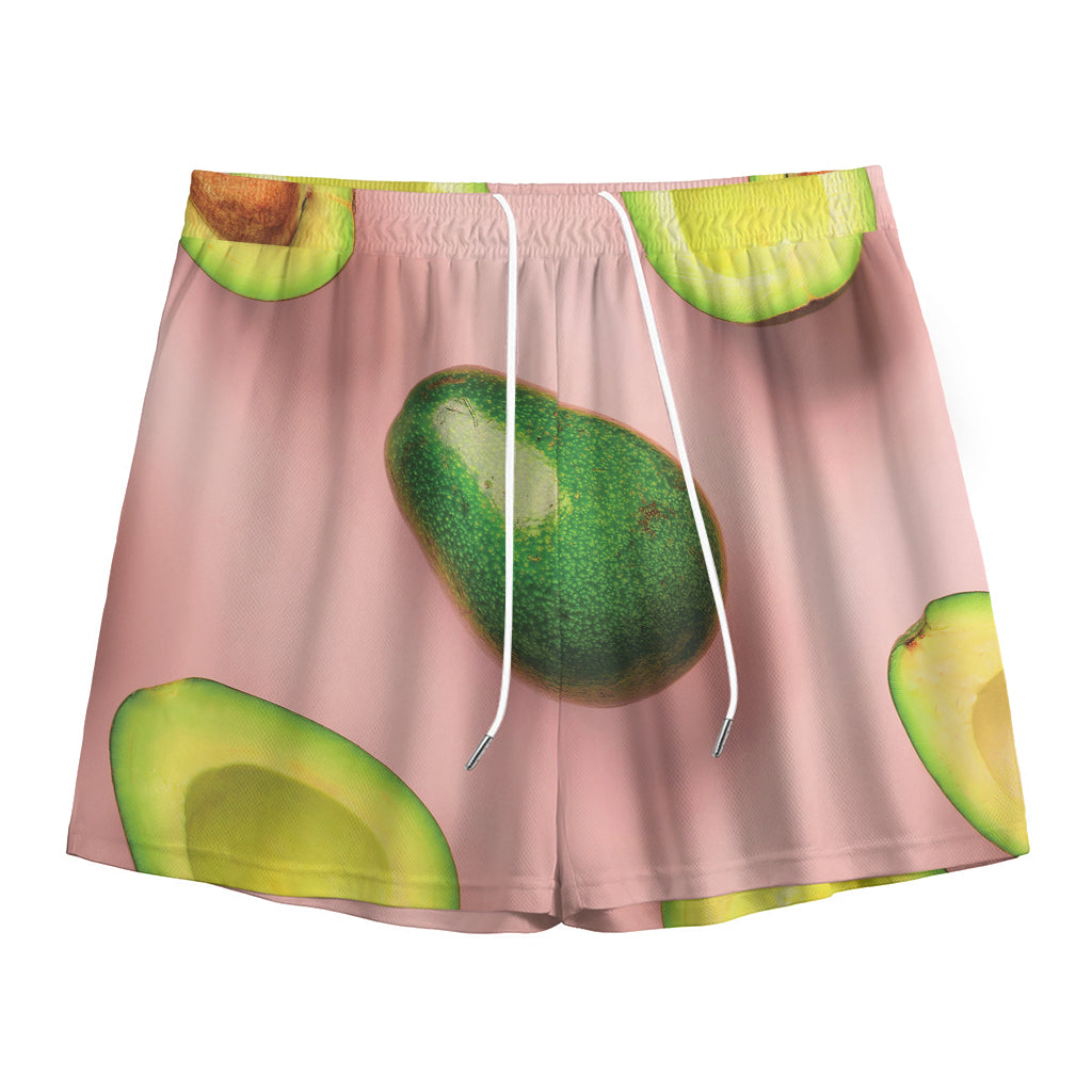 Avocado Cut In Half Pattern Print Mesh Shorts