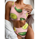 Avocado Cut In Half Pattern Print One Shoulder Bikini Top