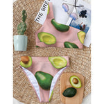 Avocado Cut In Half Pattern Print One Shoulder Bikini Top