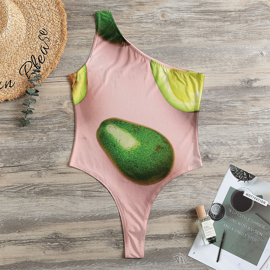 Avocado Cut In Half Pattern Print One Shoulder Bodysuit