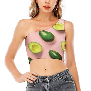 Avocado Cut In Half Pattern Print One Shoulder Crop Top