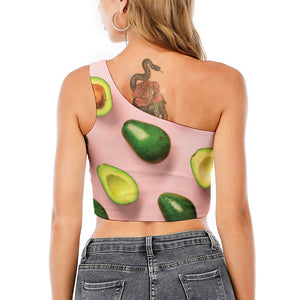 Avocado Cut In Half Pattern Print One Shoulder Crop Top