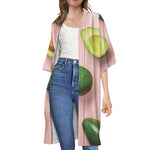 Avocado Cut In Half Pattern Print Open Front Beach Cover Up